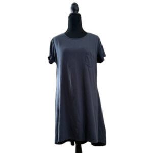 Women's Medium Grey Blue Krochet Kids Handmade Pocket T Shirt Dress